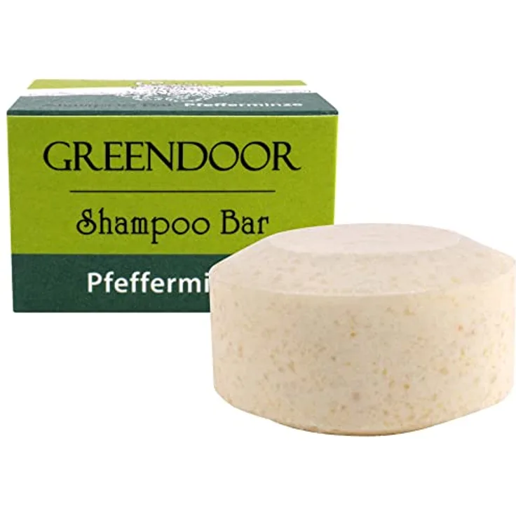 GREENDOOR Shampoo Bar Pfefferminze 75g, festes mildes Haarshampoo ohne Silikone / Plastik für Damen und Herren, normales und fettiges Haar, Naturkosmetik mit Bio Brokkolisamenöl, natürliche Haarpflege