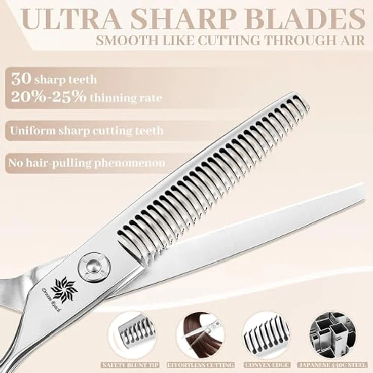 Dream Reach Professionelle Haarschere 6 Zoll, Japanischer 440C Stahl Ausdünnschere mit ergonomischem Griff für Damen und Herren, für trockenes und nasses Haar, inkl. Aufbewahrungskoffer – Bild 3