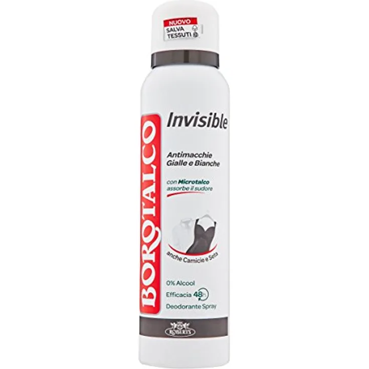 Borotalco Invisible Dedorant Anti-Flecken Deo Ohne Alkohol 150Ml, Antitranspirant mit unverwechselbarem Duft, 0 % Alkohol