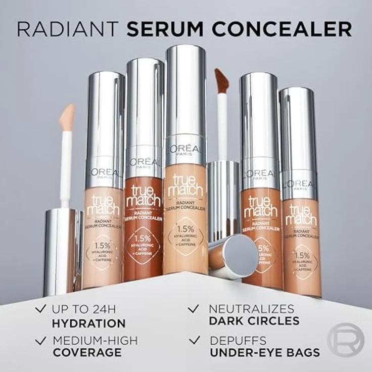 L'ORÉAL PARIS True Match Radiant Serum Concealer mit hoher Deckkraft und Hyaluronsäure, 6 ml – Bild 5