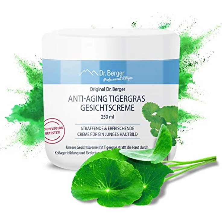 Dr. Berger Tigergras Anti-Aging-Gesichtscreme, 250 ml mit Traubenkernöl, für straffere und reinere Haut