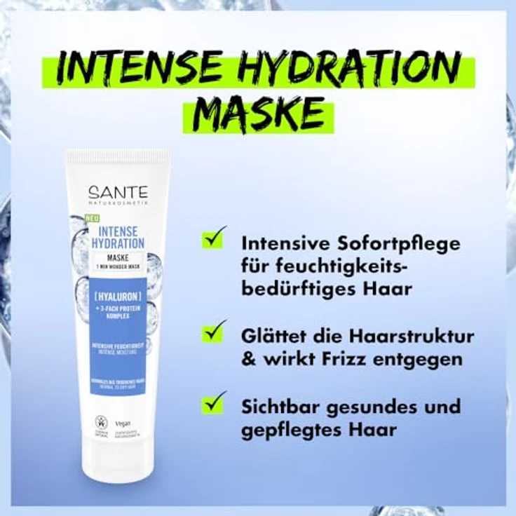 Sante Naturkosmetik Intense Hydration Haarmaske, 150 ml - Hyaluron + 3-Fach Protein Komplex, vegane Formel – Bild 4