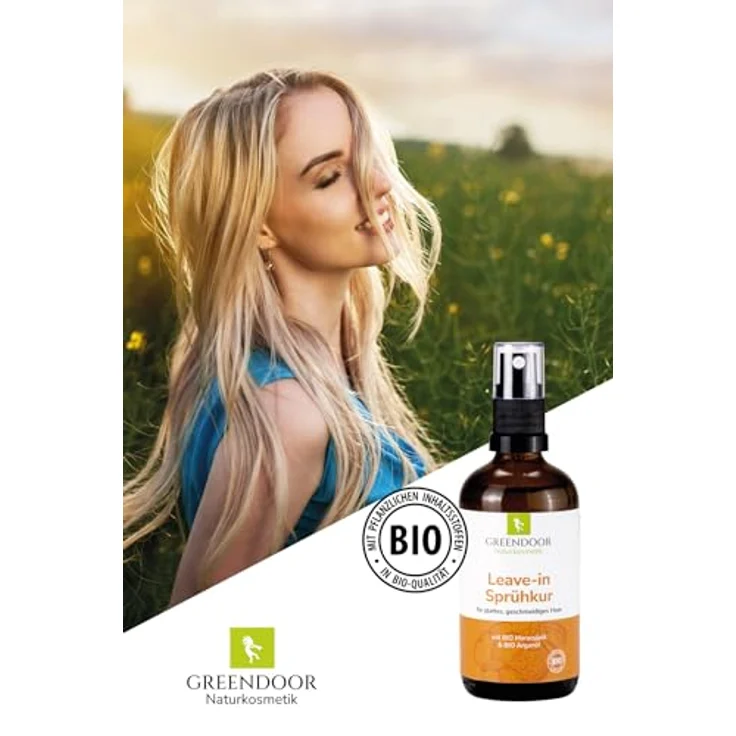 GREENDOOR Leave-in Sprühkur Haare 100ml, feuchtigkeitsspendend ohne Silikone, natürlicher Glanz, Peta approved – Bild 4