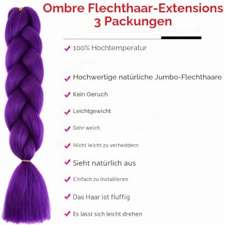 Shangxiu Jumbo Braid Extensions lila, 24" (60cm) kunsthaar, hitzebeständig und weich, ideal zum Einflechten – Bild 2