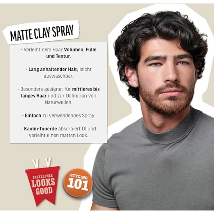 AMERICAN CREW Matte Clay Spray, 150 ml, ölabsorbierendes Texturspray für Männer, mittlerer bis starker Halt, mattes Finish – Bild 2