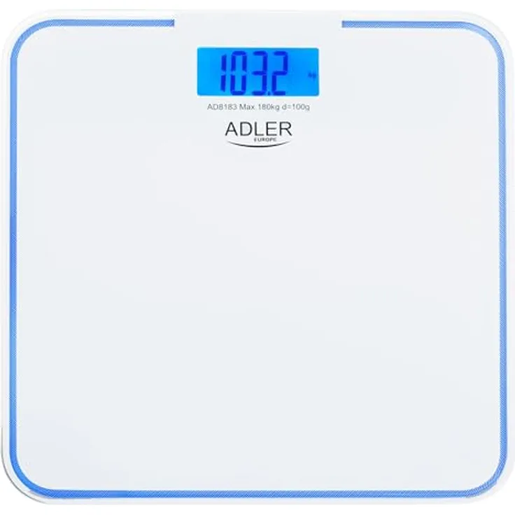 ADLER Badezimmerwaage AD 8138, 180 kg Tragkraft, mit blauer Hintergrundbeleuchtung und rutschfester Plattform