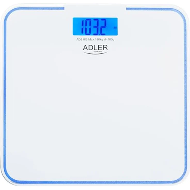 ADLER Badezimmerwaage AD 8138, 180 kg Tragkraft, mit blauer Hintergrundbeleuchtung und rutschfester Plattform – Bild 1