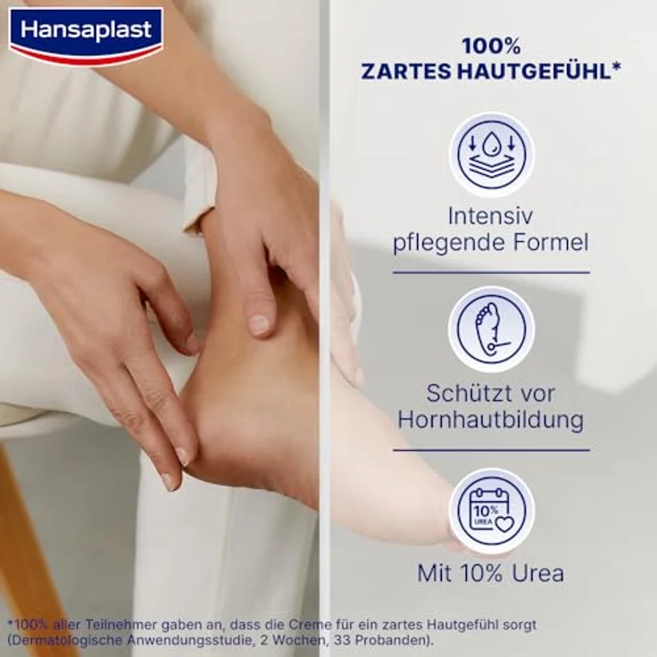 Hansaplast Regenerierende Fußcreme (100 ml), Fußpflege mit Urea für trockene und raue Füße, Feuchtigkeitscreme schützt vor Hornhautbildung – Bild 2