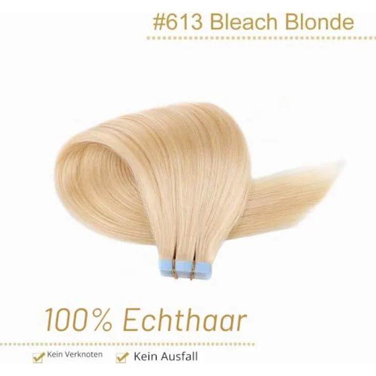 YILITE Tape Extensions Echthaar 45cm #613 Bleichblond, 20 Stück/Packung, 50g, seidig gerade, unsichtbares Klebeband, wiederverwendbar – Bild 2