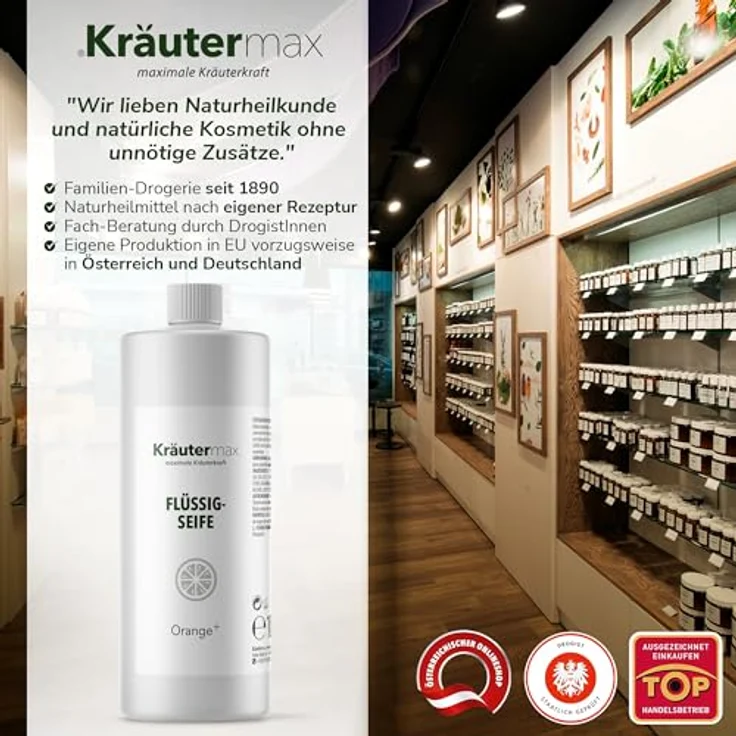 Orange Flüssigseife Seife mit Orangenöl Naturrein für die Haut Kosmetik 1 x 1000 ml – Bild 5