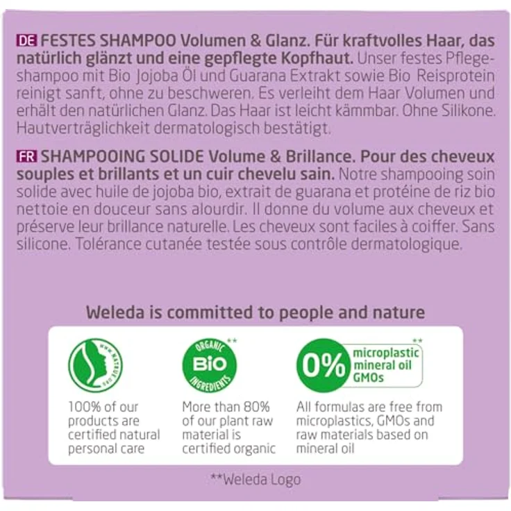WELEDA Bio Festes Shampoo Volumen & Glanz - Naturkosmetik Haarpflege Seife für kraftvolles Haar mit Jojoba Öl, Reisprotein & Guarana Extrakt - Vegan, 50g – Bild 3