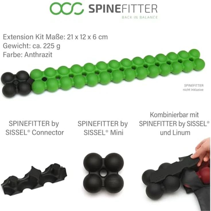 Sissel Spinefitter Extension Kit, Massagegerät zur Wirbelsäulenmobilisation, anthrazit, verlängerbar um 12 cm, ideal für Nutzer über 180 cm – Bild 3