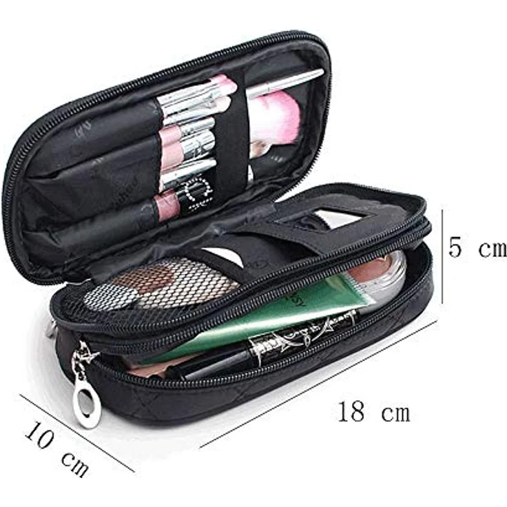 MLMSY Make-up-Tasche für Frauen mit Spiegel Beauty Pinsel Reise-Kit Organizer Kosmetiktasche Professional Multifunktions 2 Layer (schwarz) (A:Trompete), 1 Stück (1er Pack) – Bild 4