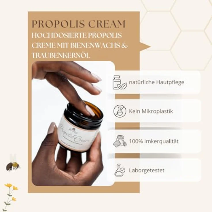 bedrop Propolis Körpercreme, hochdosiert mit Bienenwachs & Traubenkernöl für natürliche Hautpflege, 200ml – Bild 5