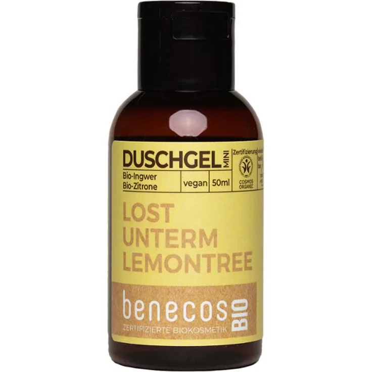 Benecos Duschgel Ingwer Zitrone, Mini 50ml mit Bio-Ingwerauszug und Bio-Zitronenschalenöl