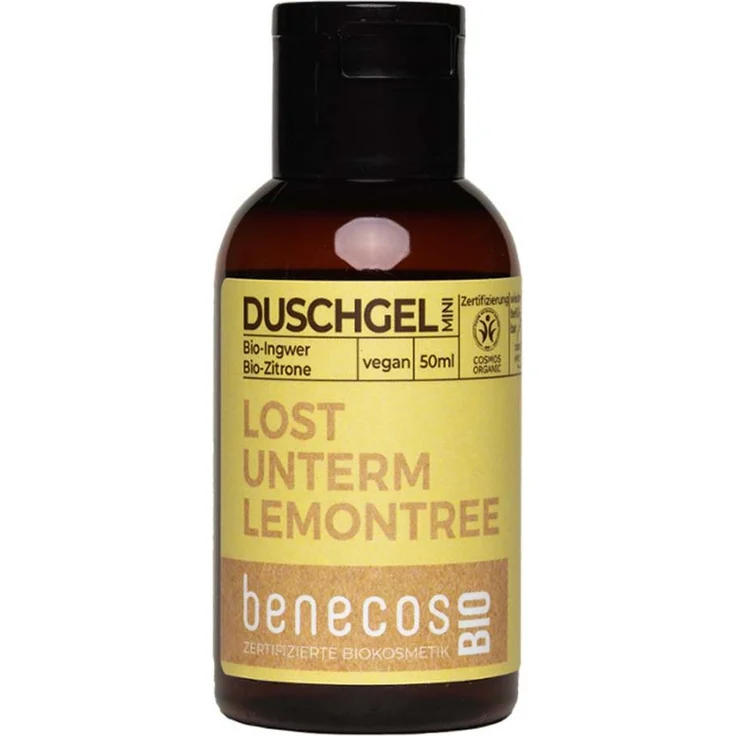 Benecos Duschgel Ingwer Zitrone, Mini 50ml mit Bio-Ingwerauszug und Bio-Zitronenschalenöl