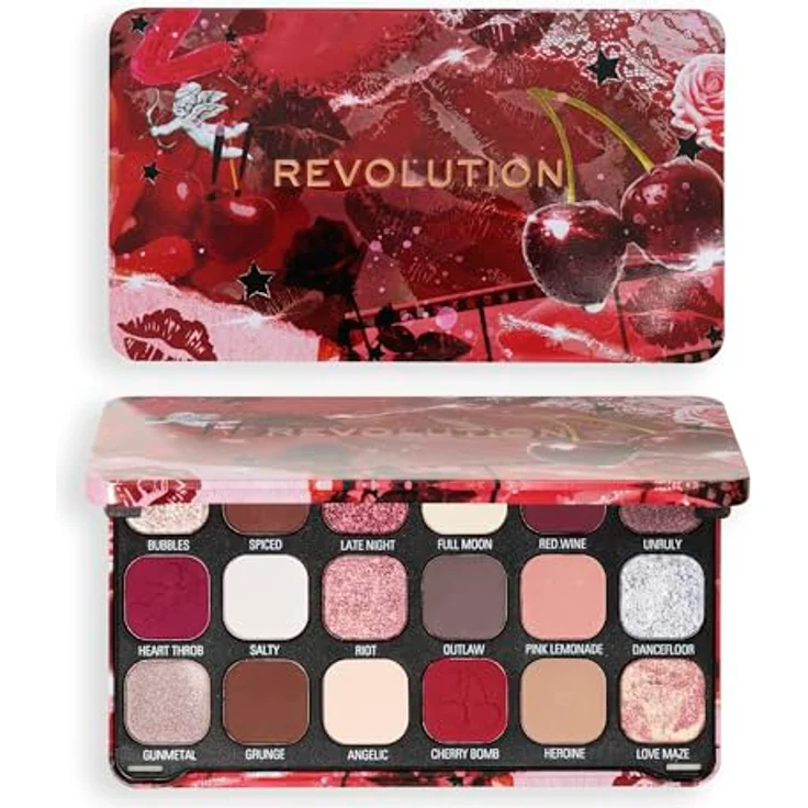 Makeup Revolution Forever Flawless Lidschatten-Palette Cherry Rebel, 18x1.1 g, intensive Pigmentierung für vielseitige Tages- und Abend-Looks – Bild 5