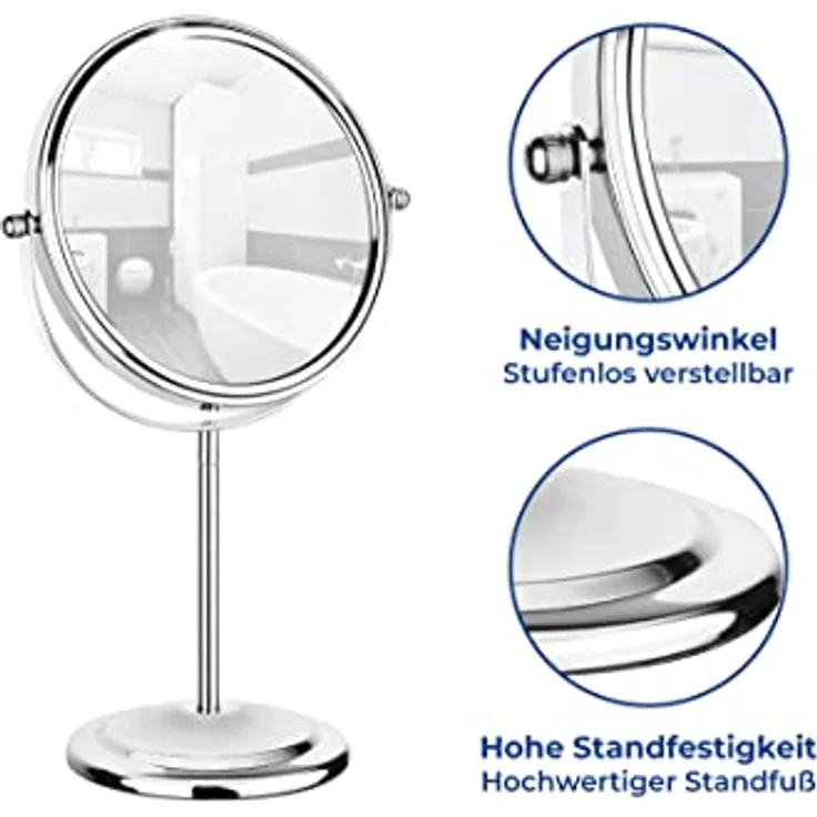 Maximex 7-fach Schmink-Hilfe - Rasierspiegel aus verchromten Stahl, Spiegelfläche ø 15 cm 700 % Vergrößerung, verchromtes Metall, 20 x 31.5 x 12 cm, Glänzend – Bild 4