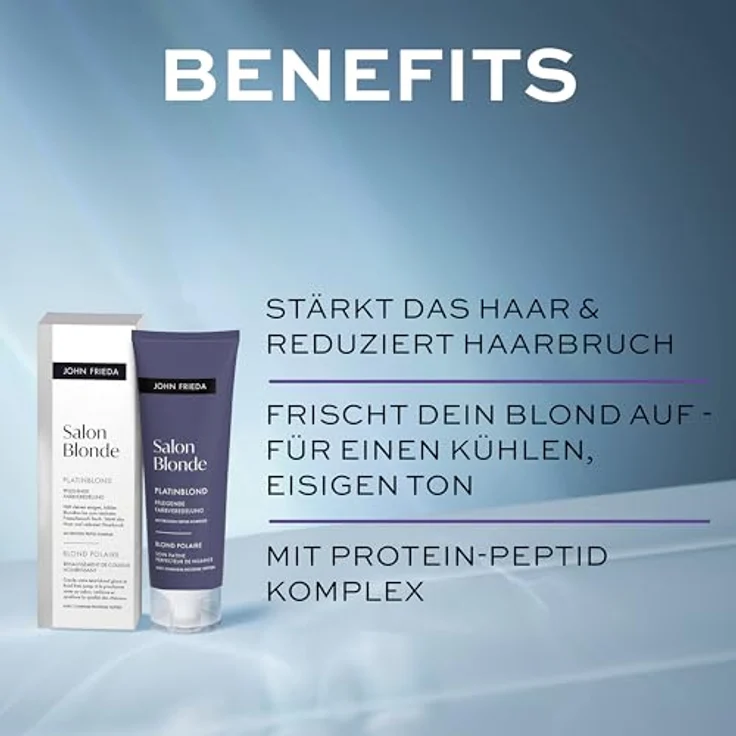 John Frieda Salon Blonde Platinblond, Farbveredelung ohne Ammoniak und Peroxid, hält kühlen Blondton frisch, 120 ml – Bild 4
