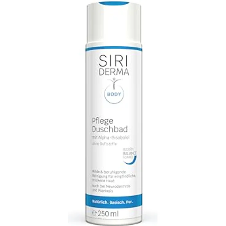 SIRIDERMA Pflege-Duschbad | Veganes, basisches Duschgel für trockene und empfindliche Haut | Auch bei Neurodermitis, Psoriasis (ohne Parfum, 250 ml)