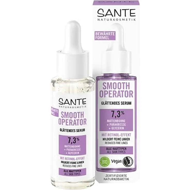 SANTE Gesichtspflege Smooth Operator, Glättendes Serum mit Mattenbohne und Parakresse, 30 ml