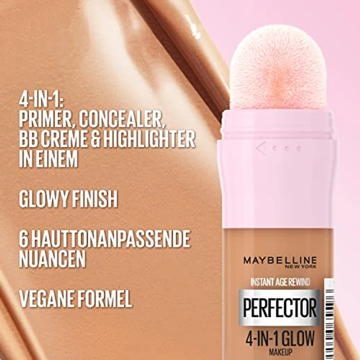 Maybelline New York 4-in-1 Make Up mit Concealer, BB Cream, Highlighter und Primer, für einen perfekten Teint, Foundation mit leichter Deckkraft, Instant Perfector Glow, Nr. 0.5 Fair Light Cool, 20 ml – Bild 4