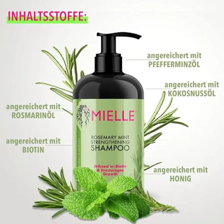 P-Beauty Rosmarin Minze Shampoo, mit Biotin 3x355ml - stärkendes Haarshampoo - Shampoo für Haarwachstumm & Haarausfall - Haarpflege & Kopfhautpflege - Stärkungsshampoo - Schuppenshampoo – Bild 2