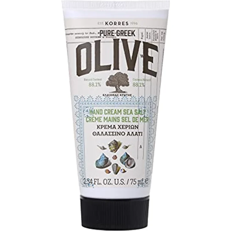 KORRES Olive Sea Salt Handcreme, mit pflegendem Olivenöl, zarter Meersalz-Duft, feuchtigkeitsspendend & nicht fettend, vegan, 75 ml – Bild 1