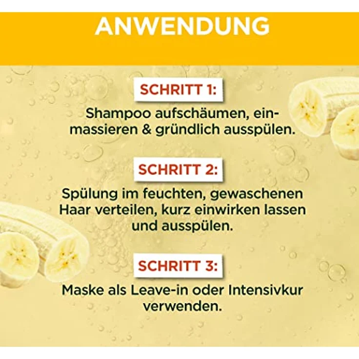 Garnier Banana 3in1 Haarmaske für trockenes Haar, Leave In für intensive Pflege und Geschmeidigkeit, Vegane Formel mit natürlichen Inhaltsstoffen, Fructis Hair Food, 1 x 400 ml – Bild 5