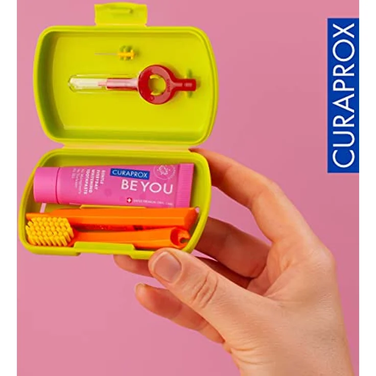 Curaprox Travel Set, Kosmetik-Reiseset für Zähne, Zunge und Zahnfleisch, 10 ml Zahnpasta, grün – Bild 5