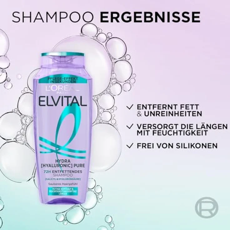 L'Oréal Paris Elvital Hydra Hyaluronic Pure, Entfettendes Shampoo für fettige Kopfhaut mit Salicylsäure und Hyaluronsäure, 6 x 300 ml – Bild 5