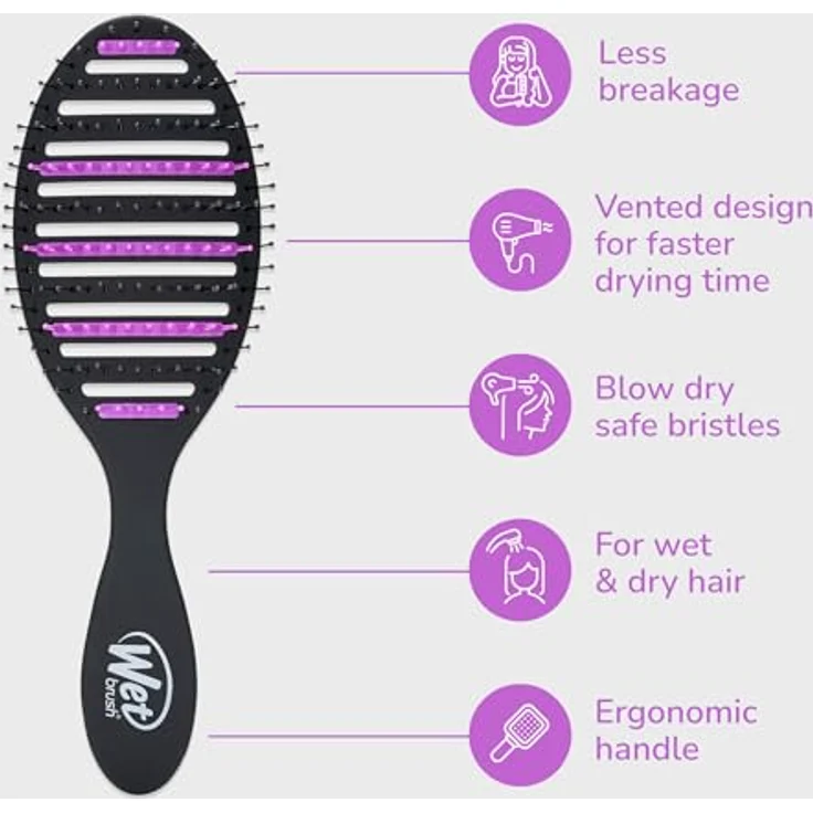 Wet Brush Speed Dry Charcoal Infused Bürste, Flachbürste für alle Haartypen mit flexiblen Borsten zur schonenden Entwirrung und Kopfhautmassage – Bild 4