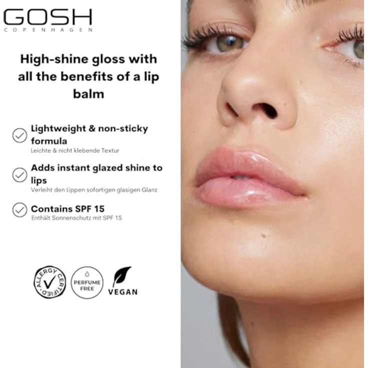 GOSH SOFT'N CLEAR Lip Balm 001 Glaze, transparenter Lippenpflegestift mit LSF 15, vegan, hochglänzendes Finish, feuchtigkeitsspendend und parfümfrei – Bild 2
