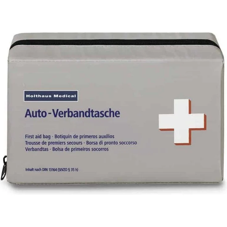 Holthaus Medical Holthaus Medical Klassik Verbandtasche Auto DIN 13164, KFZ-Verbandtasche aus Nylon, grau, Maße: 23 x 14 x 8 cm