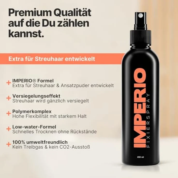 IMPERIO Fixierspray für Streuhaar & Schütthaar, spezielles Haarspray mit starker Fixierung, 250ml, umweltfreundlich, made in Germany – Bild 3