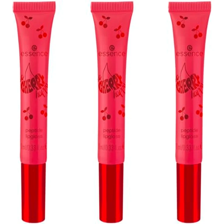 essence SO CHERRY happy peptide lipgloss, Nr. 01, Rot, feuchtigkeitsspendend, glänzend, vegan, 3x10ml – Bild 1