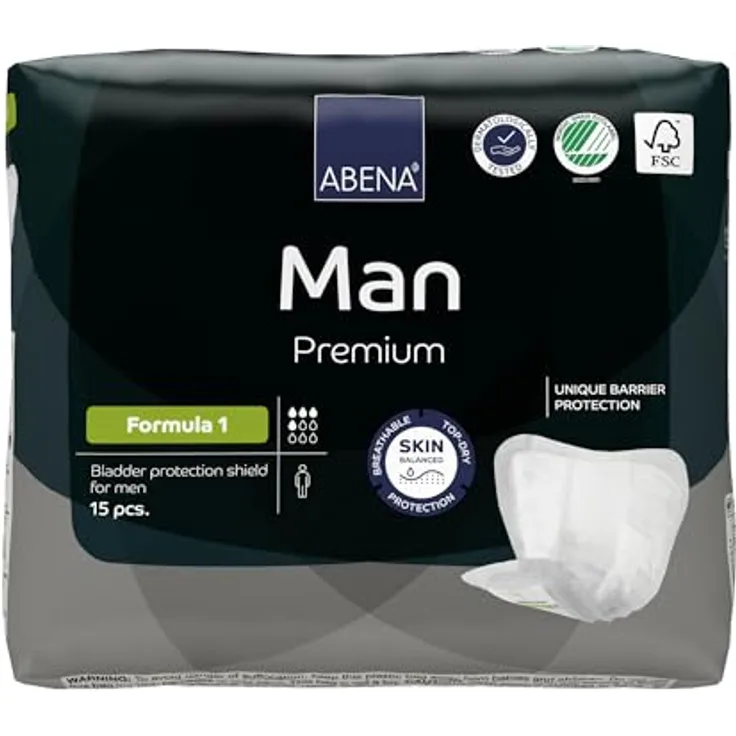 ABENA Man Formula 1 Premium Inkontinenzeinlagen für Herren, 450 ml Saugfähigkeit, anatomisch geformt