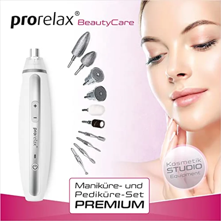 prorelax Maniküre- / Pediküre-Set | Damen/Herren | Professionelles Hand- und Fußpflege-Set mit Akku für Zuhause und unterwegs | 10 hochwertige Aufsätze aus chirurgischem Stahl | Mit LED-Licht – Bild 2