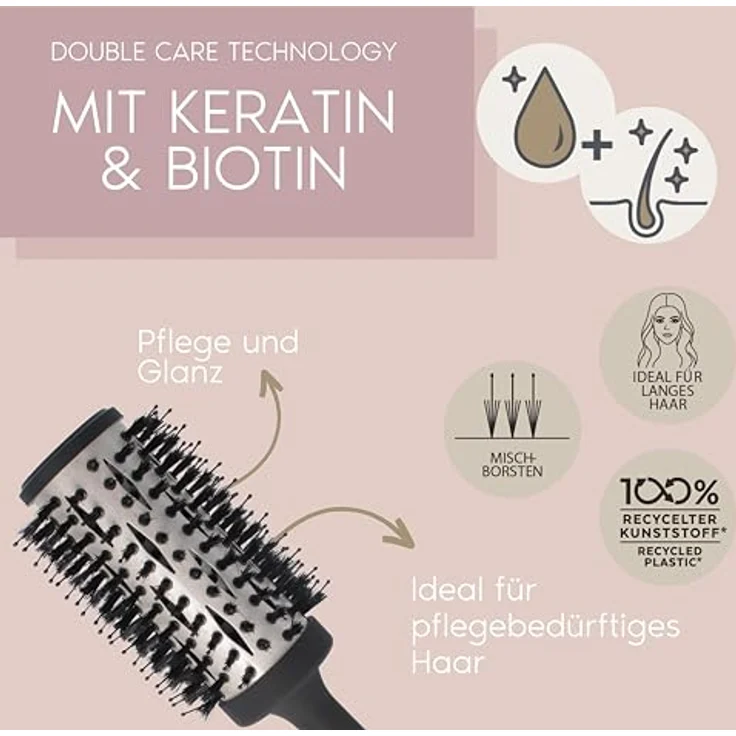 PARSA Beauty Professional Wirkstoffbürste Keratin + Biotin Rundföhnbürste 44mm - Haarbürste zum Glätten und Pflegen - Haarbürste lockiges Haar - Haarbürste langes Haar – Bild 2