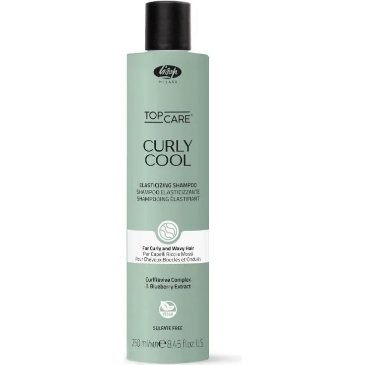 Lisap Top Care Curly Cool Elasticizing Shampoo 250ml, für definierte und elastische Locken mit CurlRevive Complex und Blaubeerextrakt
