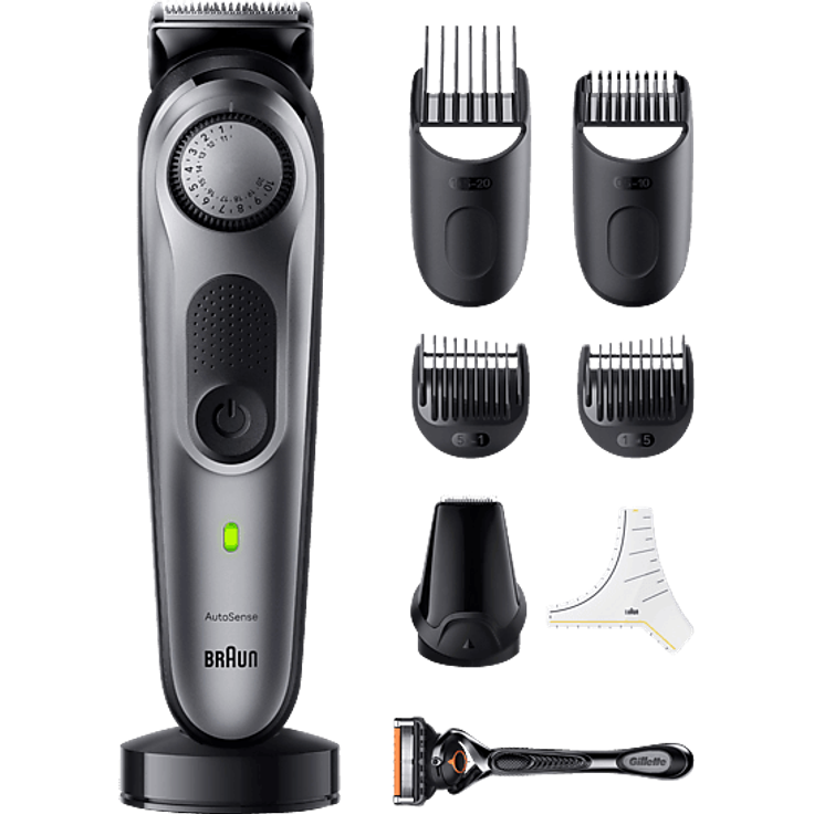 BRAUN BT7420 Barttrimmer mit Barber Tools, Dunkelgrau, 100 Min. Laufzeit und AutoSense-Technologie