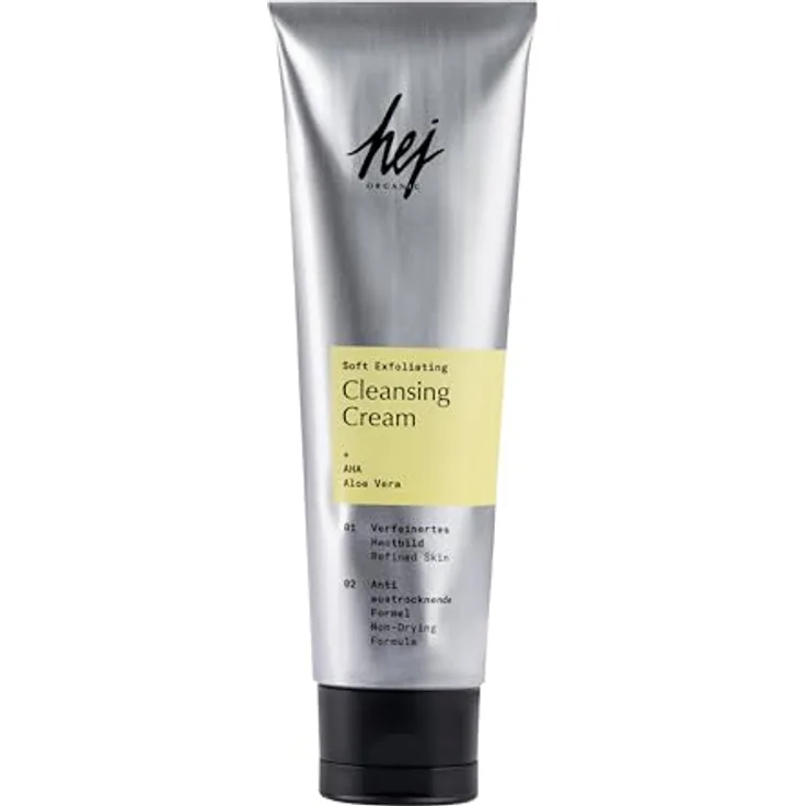 Hej Organic Soft Exfoliating Cleansing Cream, sanftes Gesichtspeeling mit AHA & NAD+ Booster für reifere Damenhaut, 100 ml
