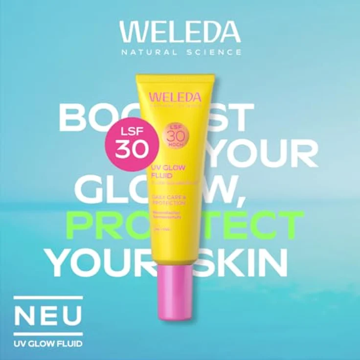 WELEDA Bio Glowy UV Fluid LSF 30, Naturkosmetik Sonnenschutz für Gesicht mit Moringaöl, 24h Feuchtigkeit, natürlicher Glow, vegan, 30ml – Bild 2