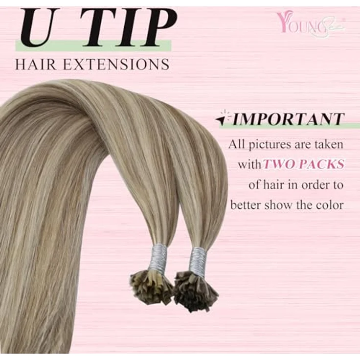 YoungSee U-Tip Haarverlängerungen, Echthaar Bondings 55cm, Hellbraun, 1g pro Strähne, Keratin-Bindung, Remy Qualität – Bild 2