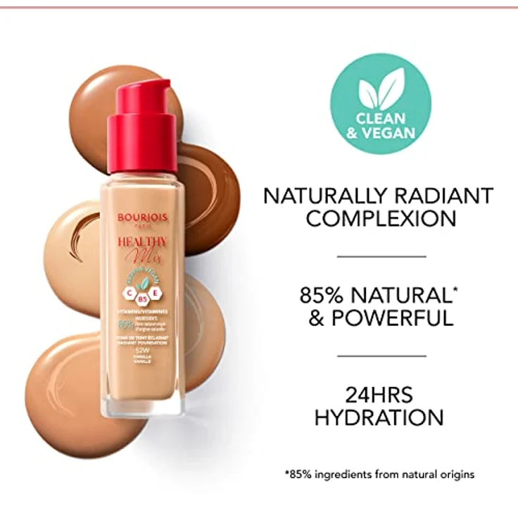 Bourjois Healthy Mix Foundation, aufhellendes, feuchtigkeitsspendendes Make-up 24 Std., Farbton 53W Light Beige, 30 ml – Bild 3