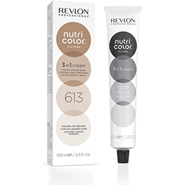 REVLON PROFESSIONAL Nutri Color FILTERS – TONING FILTERS 613 Dunkelblond Asch Gold, 100 ml, pflegende Farbmaske mit INSTA-PIC-TECHNOLOGY, Tönungsmaske zur Farbauffrischung von dunkelblonden und dunkleren Haaren