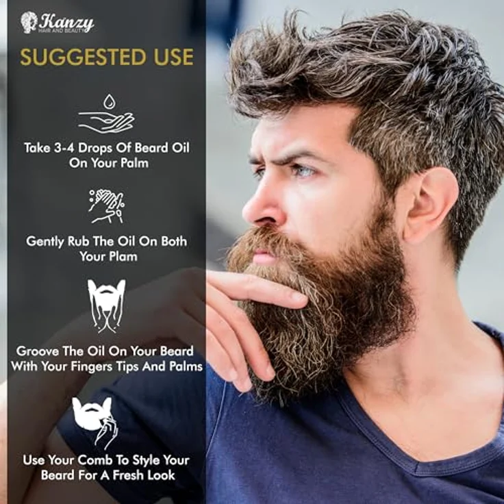 KANZY Bartöl Herren, 30ml Beard Oil für gesundes Bartwachstum mit Aloe Vera, Jojoba und Vitamin E, leicht parfümiert, perfekt als Geschenkset für Männer – Bild 5