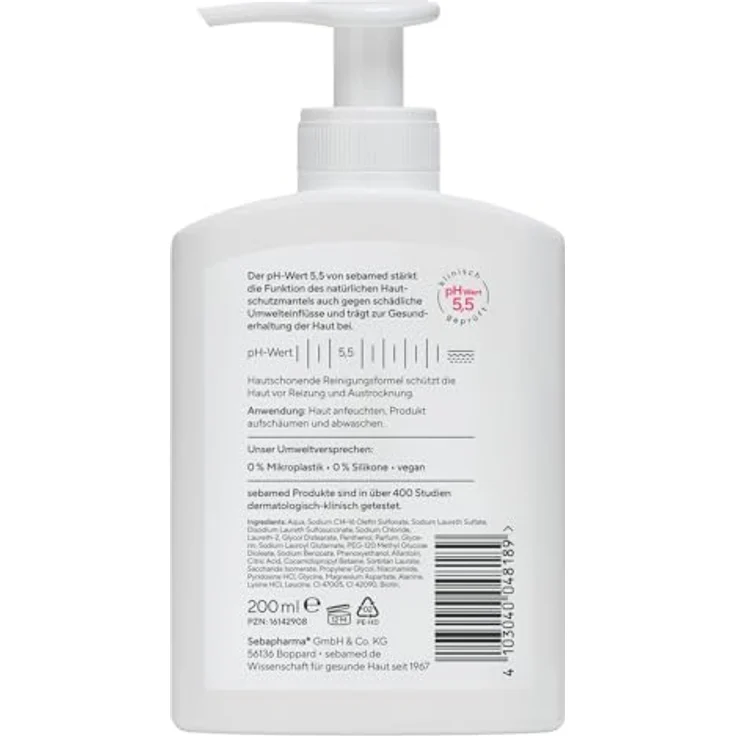 Sebamed Flüssig Wasch-Emulsion mit Pump-Spender 200 ml, seifenfreie Reinigung für empfindliche Haut, gegen Reizungen und Austrocknung, zur Hand-, Gesichts- und Körperreinigung geeignet – Bild 2