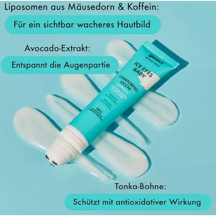 GOOVI Ice Eyes Baby Augencreme, gegen Tränensäcke & Augenringe, kühlender Applikator mit 3 Metallkugeln, 15ml – Bild 5