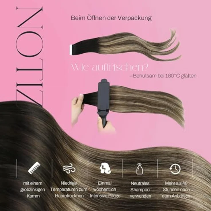 Moresoo Tape Extensions Echthaar #1B/3/27, Schwarz zu Dunkelbraun mit Karamellblond, 20 Stück/50g, 35 cm, unsichtbare Tape in Extensions – Bild 5